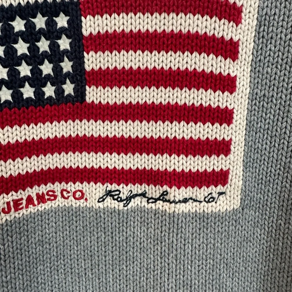 Polo Jeans Co. Ralph Lauren Gray Flag Knit Sweater Unisex XL 100% Cotton - Picture 5 of 8